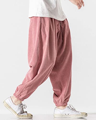 ebossy Men's Loose Fit Elastic Waist Hippie Baggy Corduroy Jogger Harem Pants3