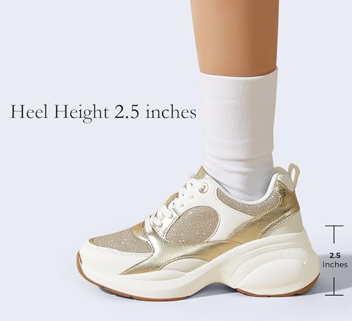 LUCKY STEP Women's Wedge Sneakers Fashion Heeled Cliff Platform Glitter Lace Up Metallic Casual Shoes3