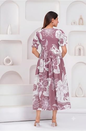 Image of Women's Pure Cotton All Over Printed Maternity Feeding Kurti | Floral Print Maternity Gown