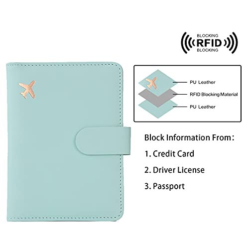 Image of Melsbrinna Passport Holder,Passport Holder Card Slots,Cute Passport cover for Women /Men,Waterproof Rfid Blocking Travel Wallet (Pink Aqua green)