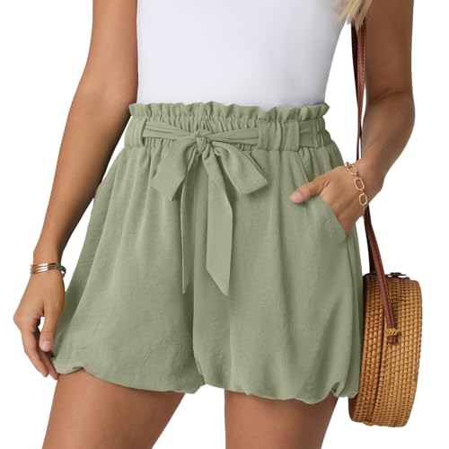 FREEOAK Summer Shorts for Women Bubble Dress Loose Baggy Cute Mini Skirts for Women Loungewear Flowy Skorts Size Small