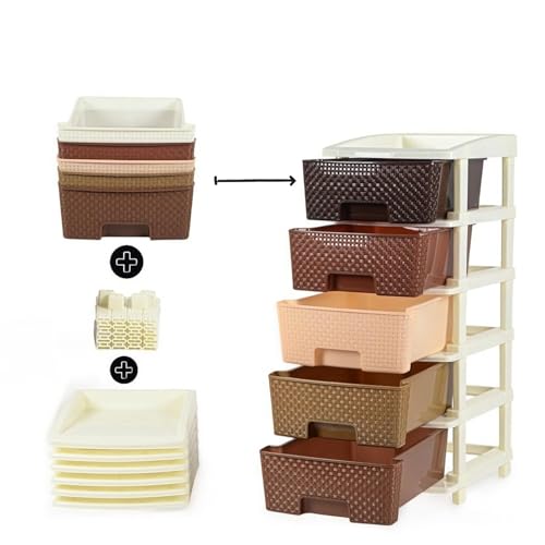 Image of Plastic Modular Drawer Storage Chest Of Drawers Organizer Storage Box, Large Stomo Racks For Multipurpose Anti-slip Shoes Organizers (Coffee & Chocolate, 5 Layer)