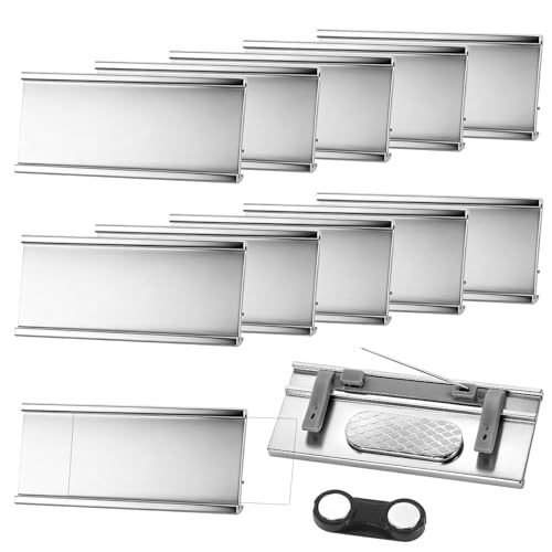 10 Stück Namensschilder Magnet für Kleidung, 72 x 31 mm Namensschilder für Kleidung, Aluminium Namenschilders mit Starkem Doppelmagnet Namensetiketten für Kleidung
