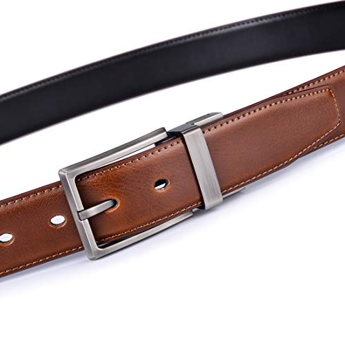 Image of beltox fine Men's Dress Belt Leather Reversible 1.25 inch Wide Rotated Buckle Gift Box