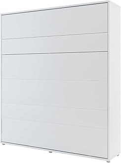 Arthauss Vertical Wall Bed Concept with Storage 180cm White Matt - Space-Saving Hidden Cabinet Bed for Small Rooms, Fold Down Murphy Bed with Multifunctional Shelves