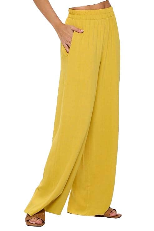 Women Wide Leg Linen Palazzo Pants Regular Waist Boho Flowy Pants with Pocket Travel Trousers - Made in USA3