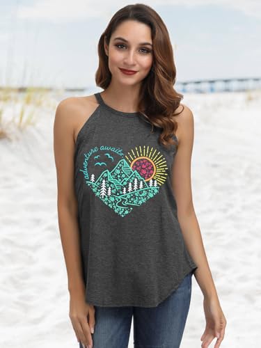IRISGOD Womens High Neck Tank Tops Summer Graphic Halter Sleeveless Shirts — view 2