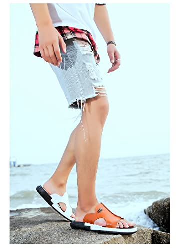 Sandals Men Slippers Peep Toe PU Flip Flops Shoes Male Outdoor Flat Beach Slides (Color : Brown, Size : 7 Code)3