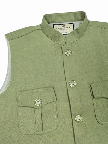 Image of LATEST CHIKAN Men's Nehru Jacket | Ethnic Waistcoat with Mandarin Collar | Premium Textured Fabric | Party, Wedding