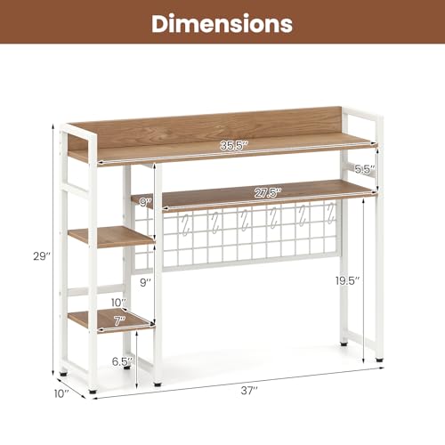 Image of Tangkula Desktop Bookshelf for Computer Monitor Up to 32 inch, Countertop Storage Hutch with 4 Open Storage Shelves, Grid Panel, Anti-tip Device, 4-Tier Desktop Display Shelves for Home Office (Natural)