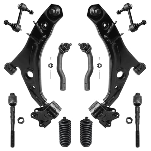 Image of Detroit Axle - 10pc Front End Kit for 07-14 Ford Edge 07-15 Lincoln MKX 2007 2008 2009 2010 2011 2012 2013 2014, 2 Lower Control Arms 2 Sway Bars 4 Inner & Outer Tie Rods 2 Boots Replacement