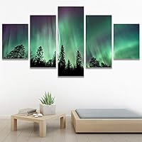 SIGNWIN 5 Panel Canvas Wall Art Astronomy & Space Contemporary Cosmic Dramatic Green Group Photography Realism Ultra for Home Decorations Ready to Hang - 60