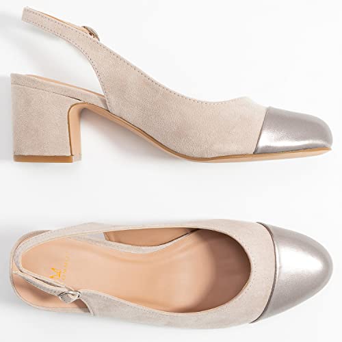 MOOMMO Women Chunky Heel Pumps Slingback Cap Toe Slip On Round Toe Dress Shoes Two Toned Patchwork 2 inch Low Heel Office Lady Formal Elegant Slide Sandals Close Toe 4-13 M US2