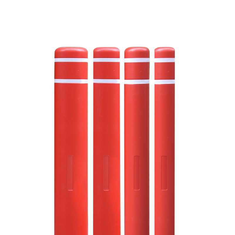 4"x46" Grey Bollard Covers - High-Visibility with Reflective Tape & Built-in Sponge, HDPE Plastic Slip-On Covers for Warehouse Aisle, Parking Lot, Outdoor Safety.