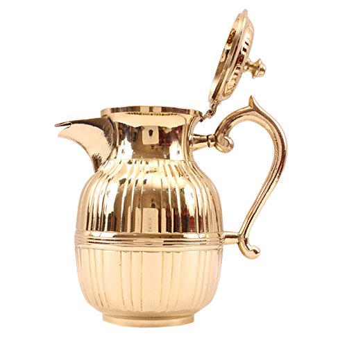 Image of INDIAN ART VILLA Brass Barrel Design Carafes with Lid, 1250 ml for Storage & Serving Water - Home Decor Gold Accent
