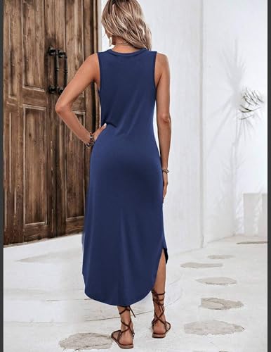Image of Zeagoo Women Floral Summer Casual Beach Printed Tank Dress with Pockets Pleated Front Long Dress