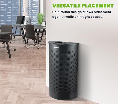 Image of Alpine Half Round Trash Can Open Top - Modern Black Metal 12 Gallon Half Moon, Space Saving Indoor Commercial Trash Cans with Lid, Narrow Garbage Can for Bathroom, Office, Lobby and Business.