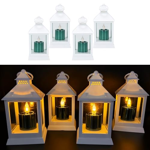 4er Set Laternen mit LED Kerzen und 6-Stunden Timer - Outdoor, für draußen...