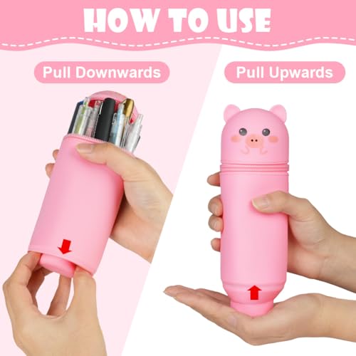 Vicloon Pencil Case, Pig Pencil Case in Soft Silicone, 2 in 1 Silicone Pouches Big Capacity Pencil Case and Desk Pen Holder - Image 4