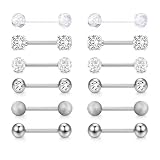 CASSIECA 12Pcs 14G Zungenpiercing Silber Nippelpiercing für Frauen Zungenpiercing Brustwarzen Piercing Chirurgenstahl Nippelpiercing 12mm Stablänge Barbells Body Piercing