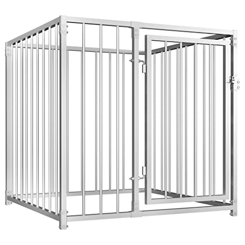 vidaXL Outdoor Dog Kennel Versatile Lockable Steel Construction House Pet Cage Animal Shelter Dogs Door 100x100x100cm Silver