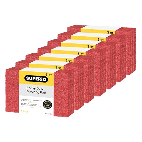 Image of Scouring Pad Non-Scratching Scrubber Non-Scratch Cleaning Scrub Pads Heavy Duty Scouring Pad Reusable Kitchen Scrubbing Pad Pack of 21 Red, by Superio