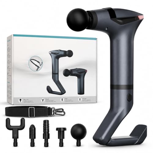 Image of Detachable Vibrating Massage Gun with Adjustable Extension Handle & Shoulder Strap | 12 Speed Levels | 4 Interchangeable Massage Heads | Deep Tissue Percussion Massager for Back, Neck, Shoulder, Arms & Legs