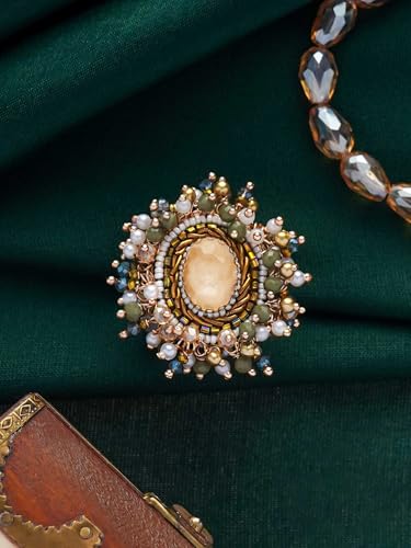 Image of SANJOYA by EVERSTYLISH Embroidered Ring for Women | Shell & Beaded Adjustable Statement Ring | Ethnic Jewelry for Weddings & Festive Occasions