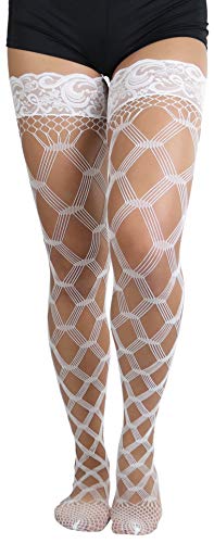 Image of ToBeInStyle Women's Multi-Strand Large Diamond Fence Net Thigh High Stockings