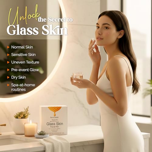 Image of BEE & BEAUTY Glass Skin Facial Kit - Korean Glass Glow Facial for Multi-Level Hydration, Brightening & Dewy Radiant Skin | Professional Spa Facial Pack for Normal, Dry & Sensitive Skin