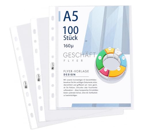 100 Stück Extra Stark Klarsichthüllen A5 160µ,Prospekthüllen,Glasklar