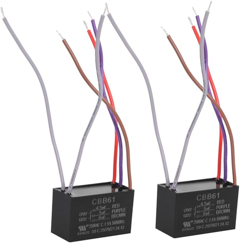 Podoy Ceiling Fan Capacitor CBB61 5 Wire for Compatible with New Tech 4.5uf+5uf+6uf 250VAC (Pack of 2)