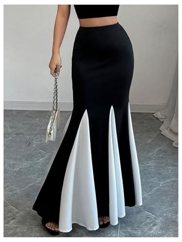 Floerns Women's Elegant Fishtail Skirt Ruffle Elastic Waist Bodycon Maxi Skirts2