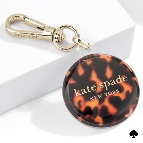 Image of kate spade new york AirTag Holder with Gold Ring Clip - Tortoiseshell | Stylish, Anti-Scratch, and Protective Case for Apple AirTag - Attaches Securely to Bags, Luggage, Keys, Purse, Totes & More