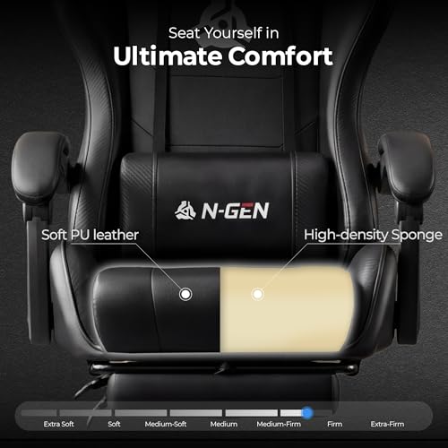 NEO CHAIR Video Gaming Chair with Footrest High Back Ergonomic Comfortable Office Computer Desk with Lumbar Support Height Adjustable with PU Leather Recliner for Adults Women Men (Black) - Image 7