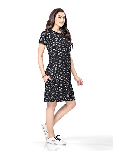 Image of PNAEONG Women's Cotton Nightgown Sleepwear Short Sleeves Shirt Casual Print Sleepdress, Black, XX-Large