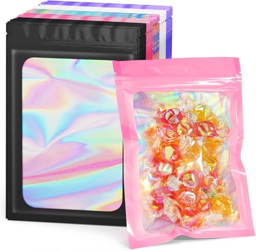 ANZNKU 100PCS Holographic Mylar Bags, Resealable Smell Proof 3.3x4.3