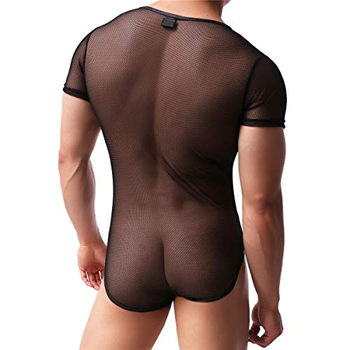 Mens Suspenders Wrestling Singlet Leotard Thong Bodysuit Jumpsuit Briefs Swimwear (L, Mesh Black) #TOP2