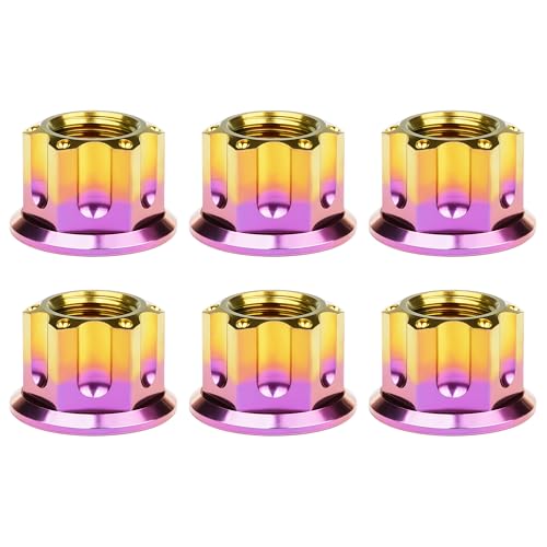 Image of Titanium M6 M8 M10 M12 M14 M16 Flange Bolt Nut Bicycle Motorcycle Rear Axle Car Modification Accessories Pack of 6 (M12 Pitch 1.25mm, Purple Gold)