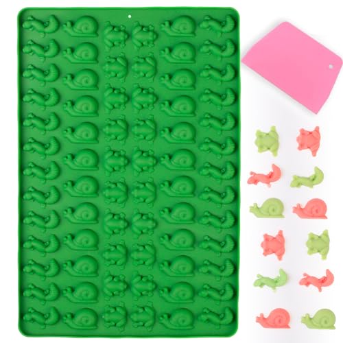 Amyandone Mini Animal Silicone Mold - 70 Cavities Chocolate Candy Molds with Frogs, Lizards, Snails Shape for Making Gummy/Cake Decor/Fondant/Biscuits/Fruit Snack/Sugar Craft for Kids(with a Scraper)