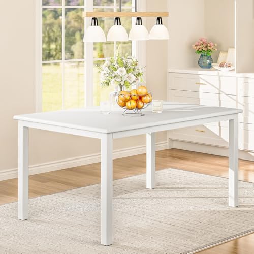 COLAMY Wooden Dining Table for 6, Rectangle 60 Inch Kitchen Table with Wood Legs, Farmhouse Dinner Table for Dining Room, White