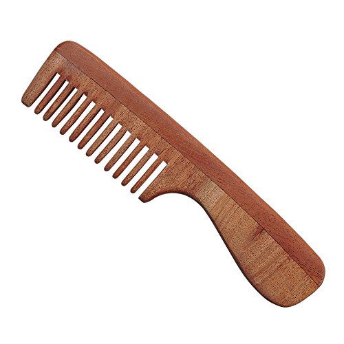 Peine de madera de neem con mango para cabello grueso miniatura 3