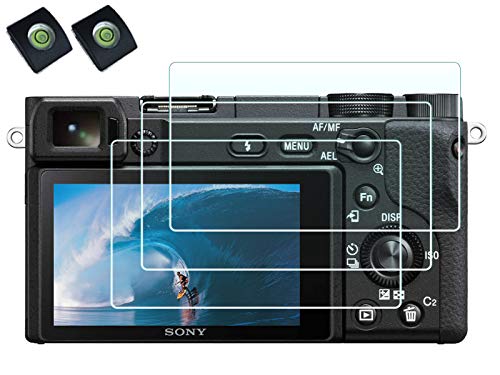 Protector de pantalla para cámara Sony Alpha 6400 6300 6000 5000 A6400 A6300 A6000 A5000 con tapa para zapata caliente, 0,3 mm de alta definición 9H dureza óptica LCD Premium [2+3] Cover