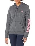 Adidas Women's Essentials Logo Full-Zip Hoodie, Dark Grey Heather/Rose Tone, Small