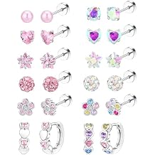 10/12 Pairs Hypoallergenic Flat Back Earrings - Stainless Steel Set for Sensitive Ears - Cute Girls & Toddler Earrings
