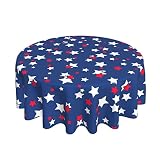 Memorial Day Star Round Tablecloth Independence Day 4th July Firework Table Cloth Cover Mat Washable
