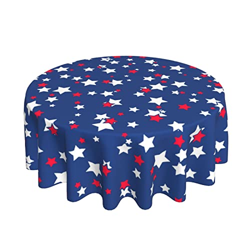 Memorial Day Star Round Tablecloth Independence Day 4Th July Firework Table Cloth Cover Mat Washable Polyester 60" Dining Decorative For Holiday Home Party Wedding Picnic #TOP28