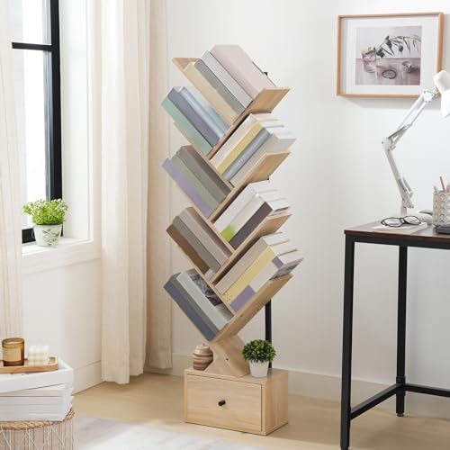 HOOBRO Bücherregal mit Schublade, Standregal mit 9 Ebenen, Baumförmiges Bücherregal, DVD Regal, Bücherturm Freistehend, für Wohnzimmer… – Ansicht 8