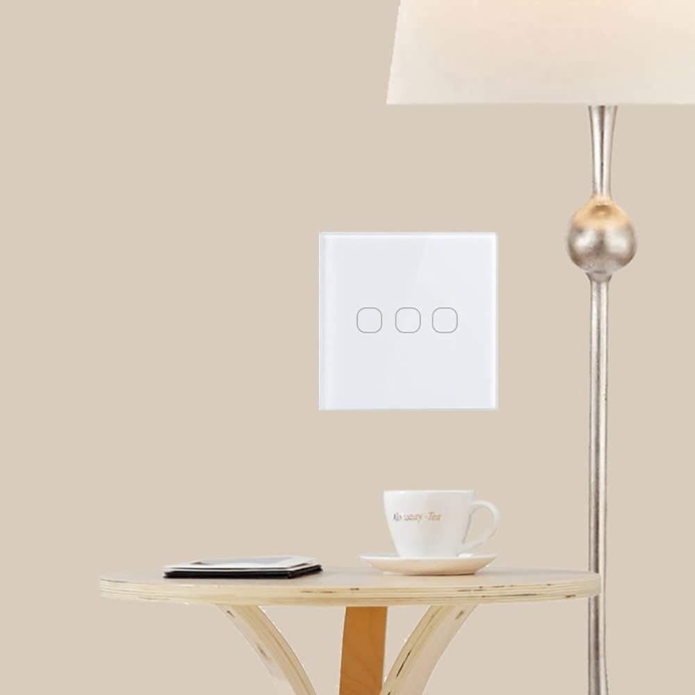 EU Wall Light Switch Glass Touch Screen Panel 1/2/3 Gang in White Black Gold Square Interruptores for Home Office 2 Gang White