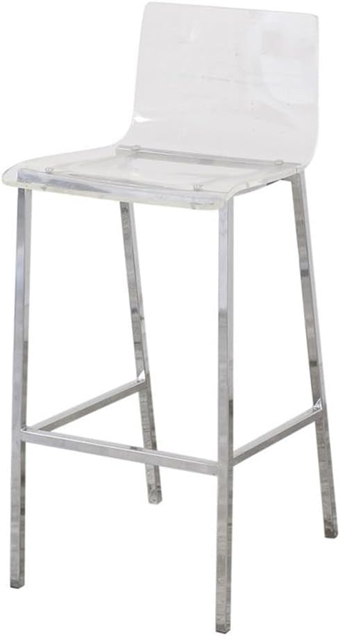 Pemberly Row Silver Orchid Lind Acrylic Counter Stool, Chrome Base, Clear Low Back Design with Built-in Footrest, Modern Bar or Kitchen Seating, 35" H x 17" W x 19.5" D, 300 lbs Capacity